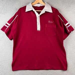Vtg 70s Hilton Chain Stitch Bowling Shirt "Ron" North Shore Maroon Size Large